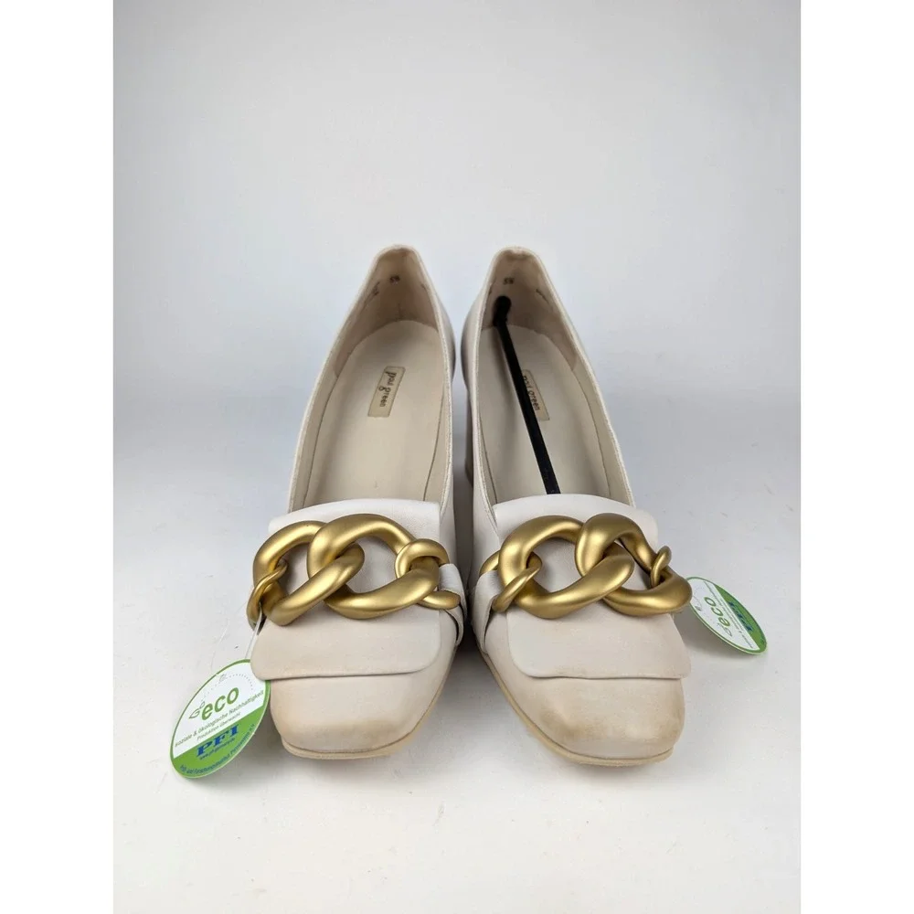 Paul Green Ozzie Pump Heel Biscuit Leather Beige‎ Gold Chain 8 US / 5.5 UK $420